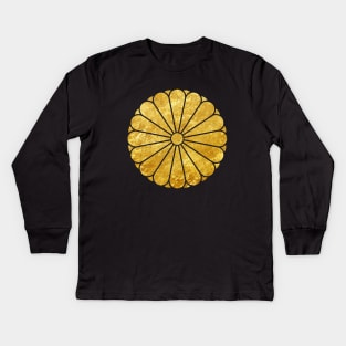 Kiku Chrysanthemum Mon faux gold Kids Long Sleeve T-Shirt